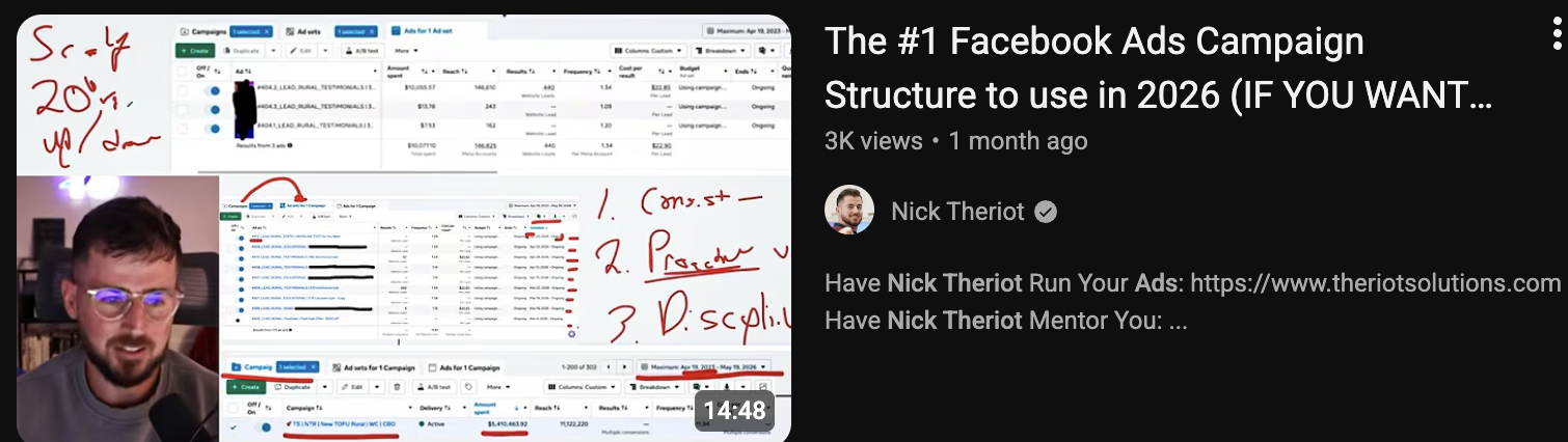 Nick Theriot — The #1 Facebook Ads Campaign Structure to use in 2026