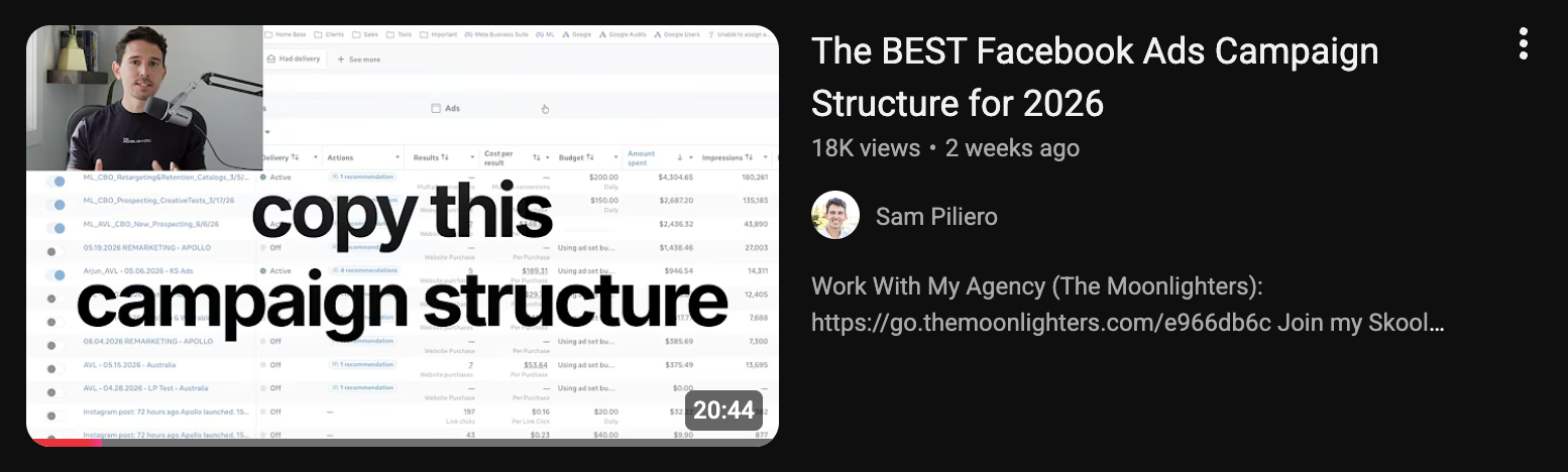 Sam Piliero — The BEST Facebook Ads Campaign Structure for 2026